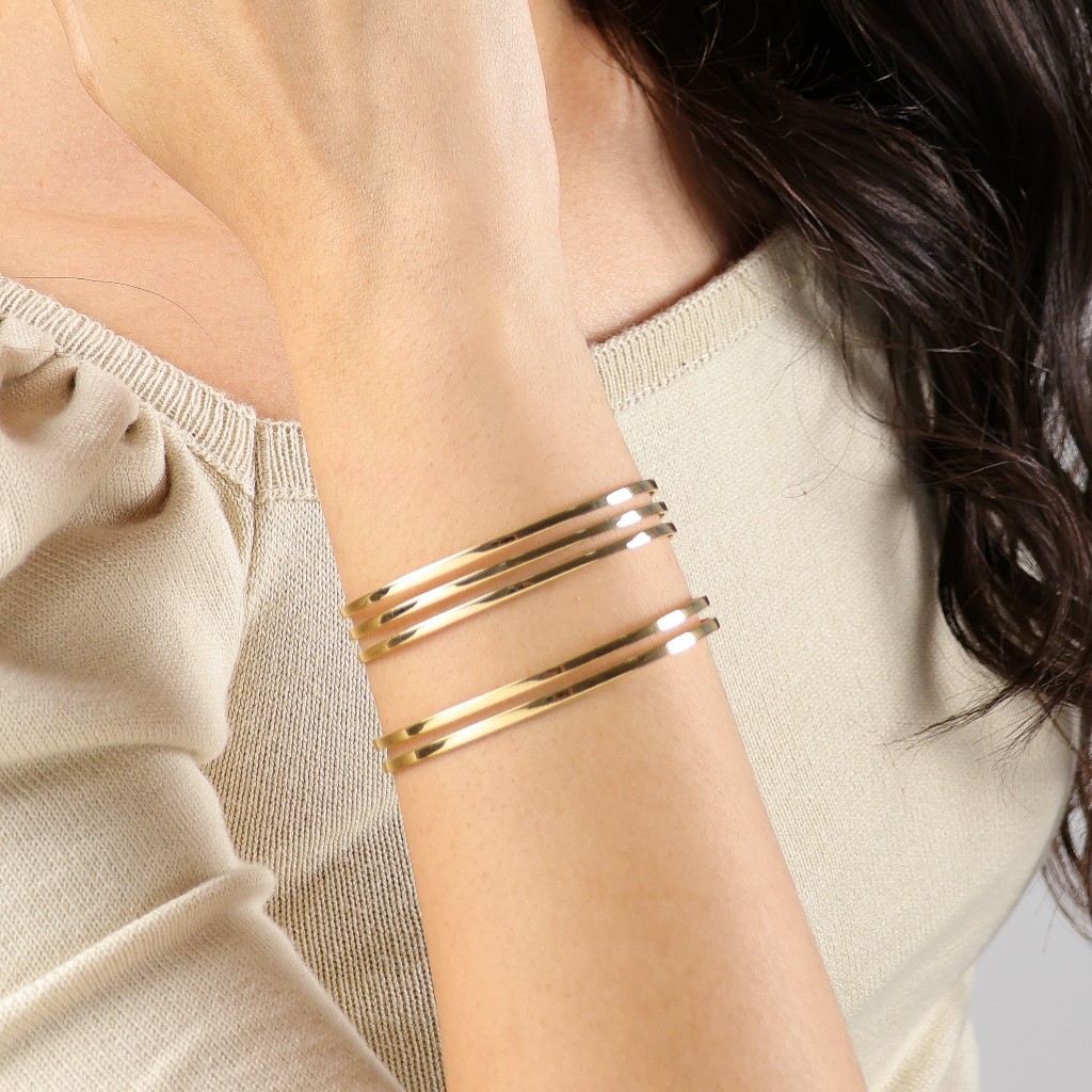 Bracelete fileiras Lisas semijoia banhada a ouro 18k