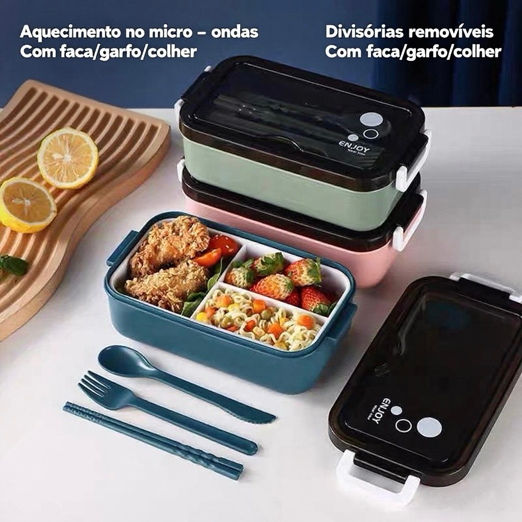 Marmita Portátil + Garfo + Colher C/ talheres LUNCH BOX 850ml/1100ml
