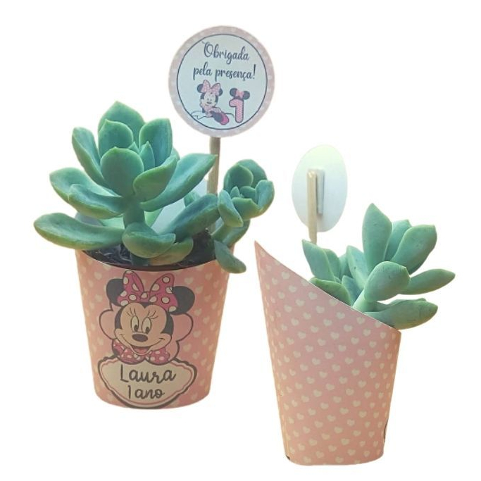 Lembrancinha de Aniversário Tema Minnie  - Rotulo para Suculenta + Tag Personalizada - Papelaria