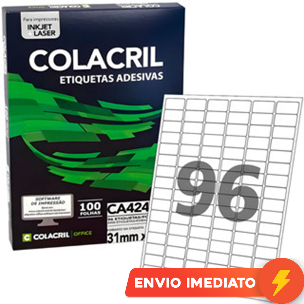 Etiqueta Adesiva A4 31 X 17mm 100 Folhas Impressora Ca4348 Colacril Inkjet Laser
