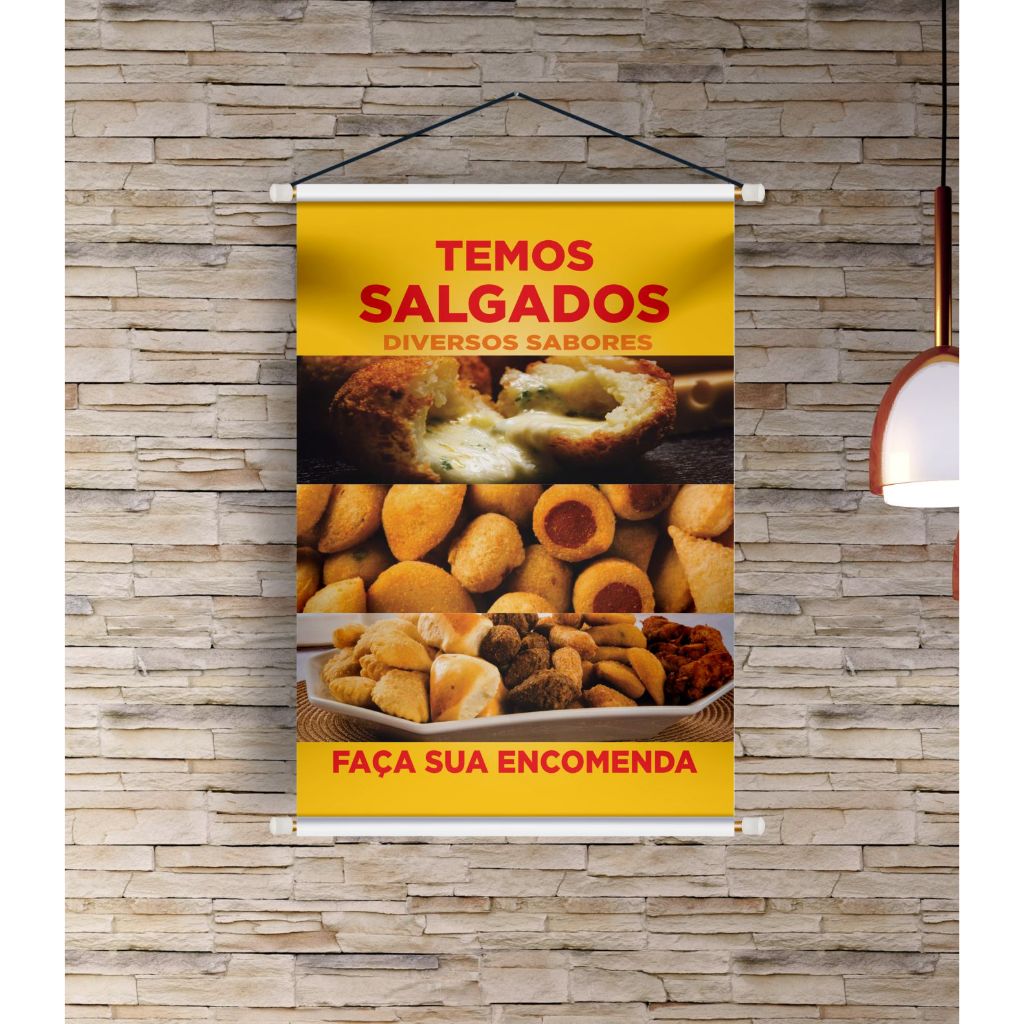 BANNER COMERCIAL ARTE PRONTA - TEMOS SALGADOS FAÇA SUA ENCOMENDA em Oferta na Shopee