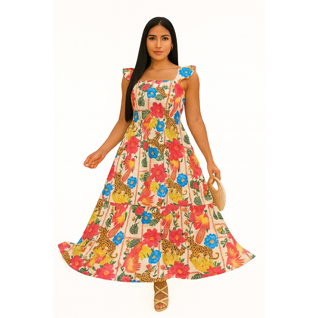 Vestido Longo estampado farm Lastex Feminino Soltinho Moda Casual Elegante Evangélica Festa Casamento em Oferta na Shopee