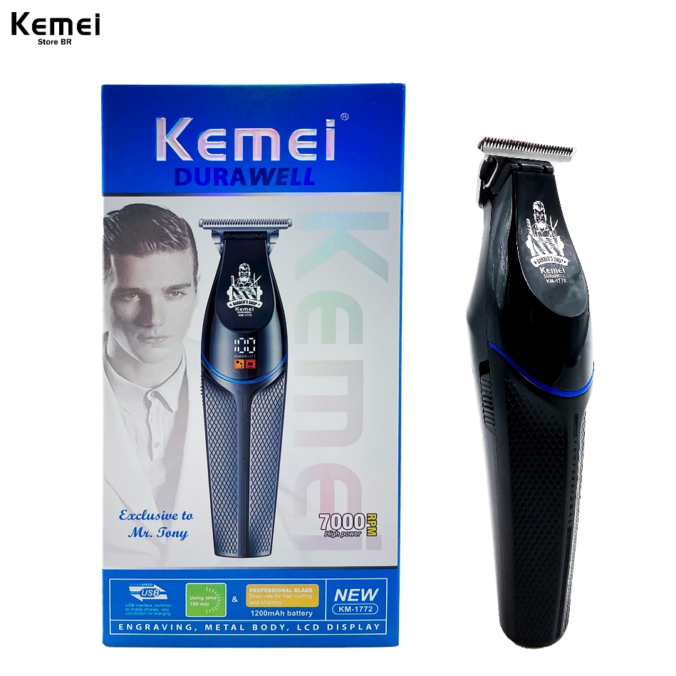 Máquina de Cortar Cabelo Profissional Kemei KM 1772 Aparador de Cabelo Recarregável Tela LCD Bivolt sem fio em Oferta na Shopee