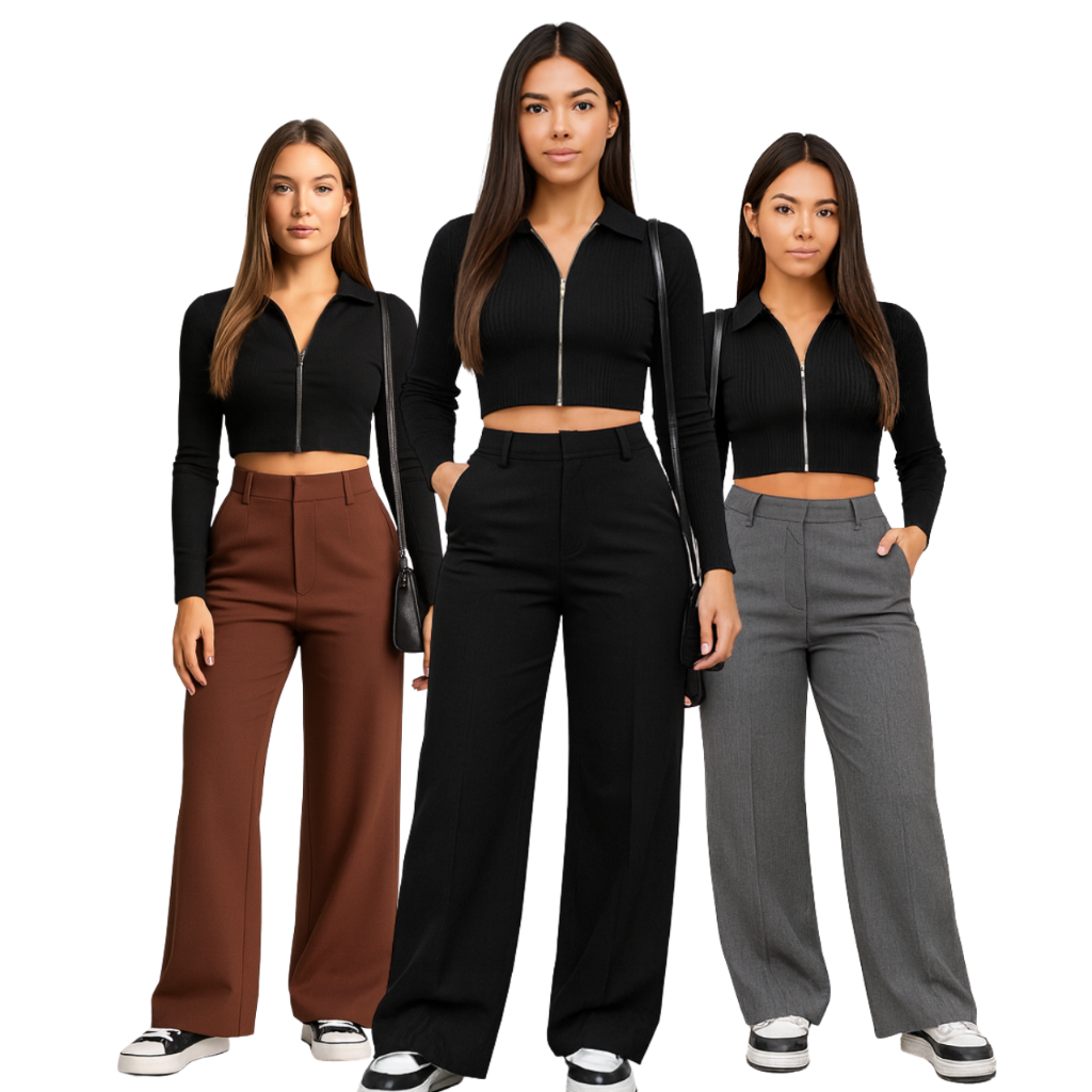 Calça Pantalona Alfaiataria Cintura Alta e com Bolso P ao GG