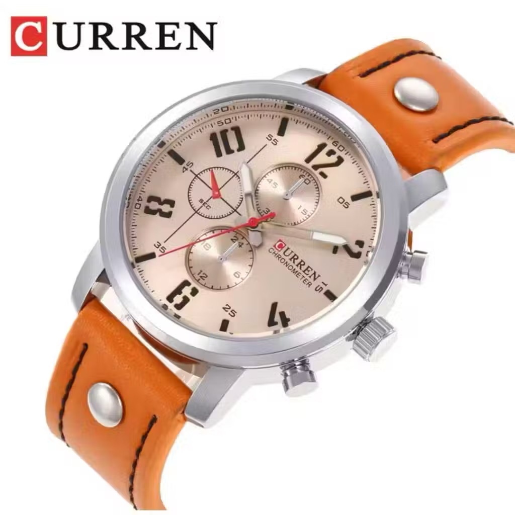 Relógio Masculino Curren 8192 Pulseira Couro Quartz Casual à Prova d'Água