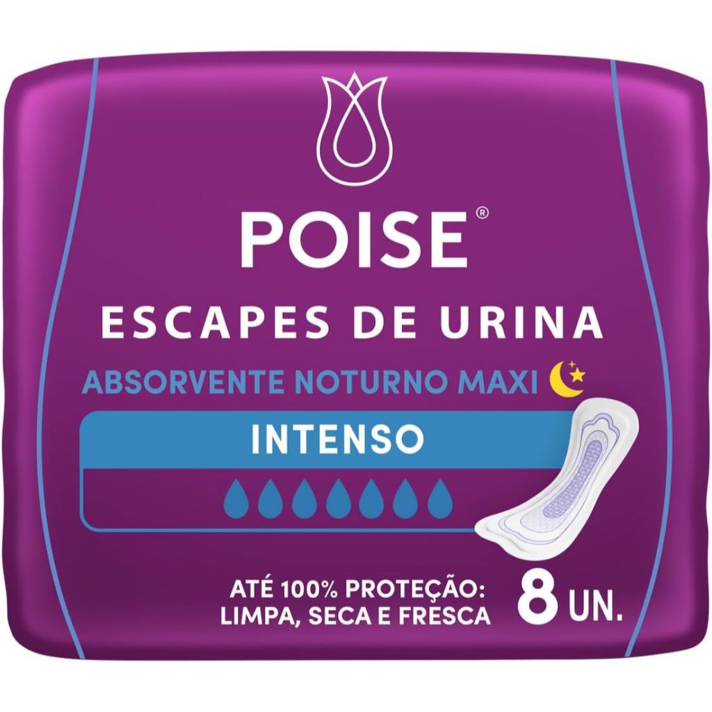 Poise Absorvente Noturno Maxi Fluxo Intenso Sem Abas 8 Unidades em Oferta na Shopee