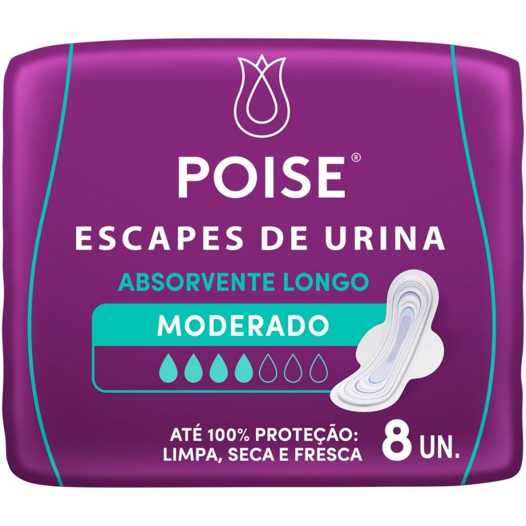 Poise Abs Longo Fluxo Moderado Com Aba 8 Unidades