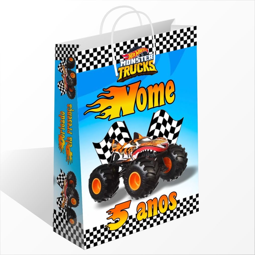 Sacolinha Personalizada Hotwheels Monster Truck Personalizada com Nome Sacolinha Surpresa