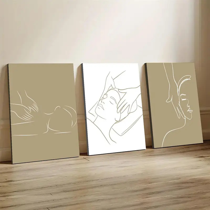 Quadro Massagem Estética Minimalista Linha Contínua - Kit 3 Peças para Sala ou Clínica Spa em Oferta na Shopee