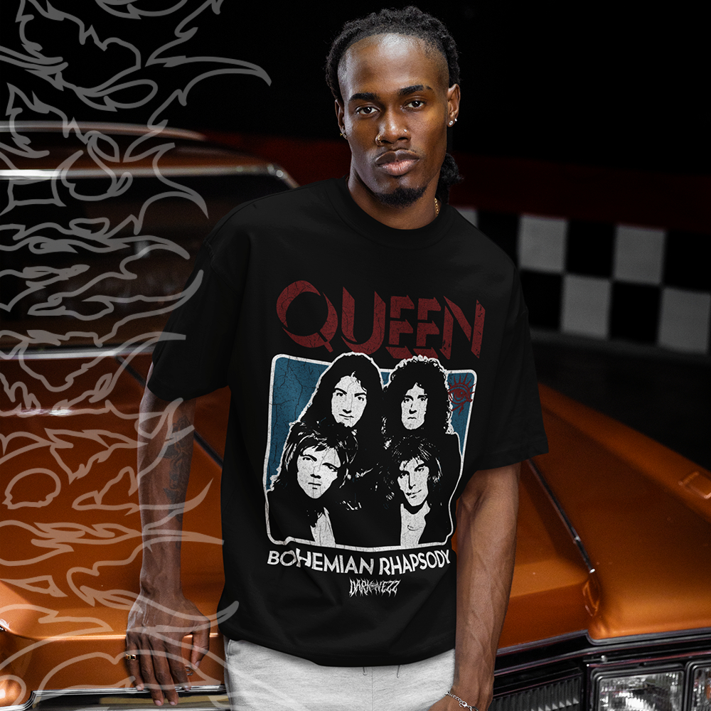 Camiseta Basica e OVERSIZED Queen Bohemian Rhapsody Rock Classico Vintage 90s Unissex -Darknezz