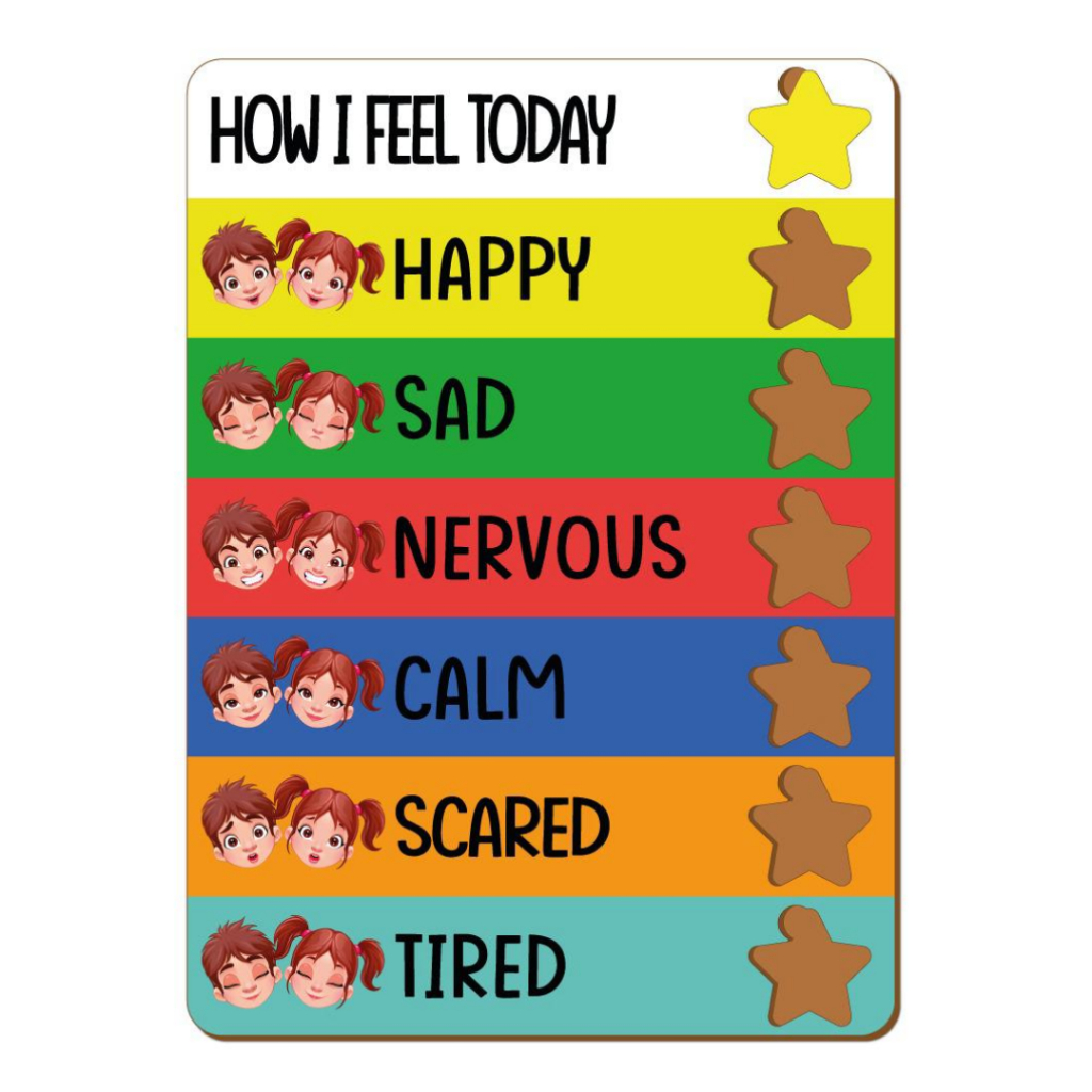 Jogo de Emoções Infantil em Inglês – Placa em MDF com Estrela de Encaixe - educativo, aprender inglês