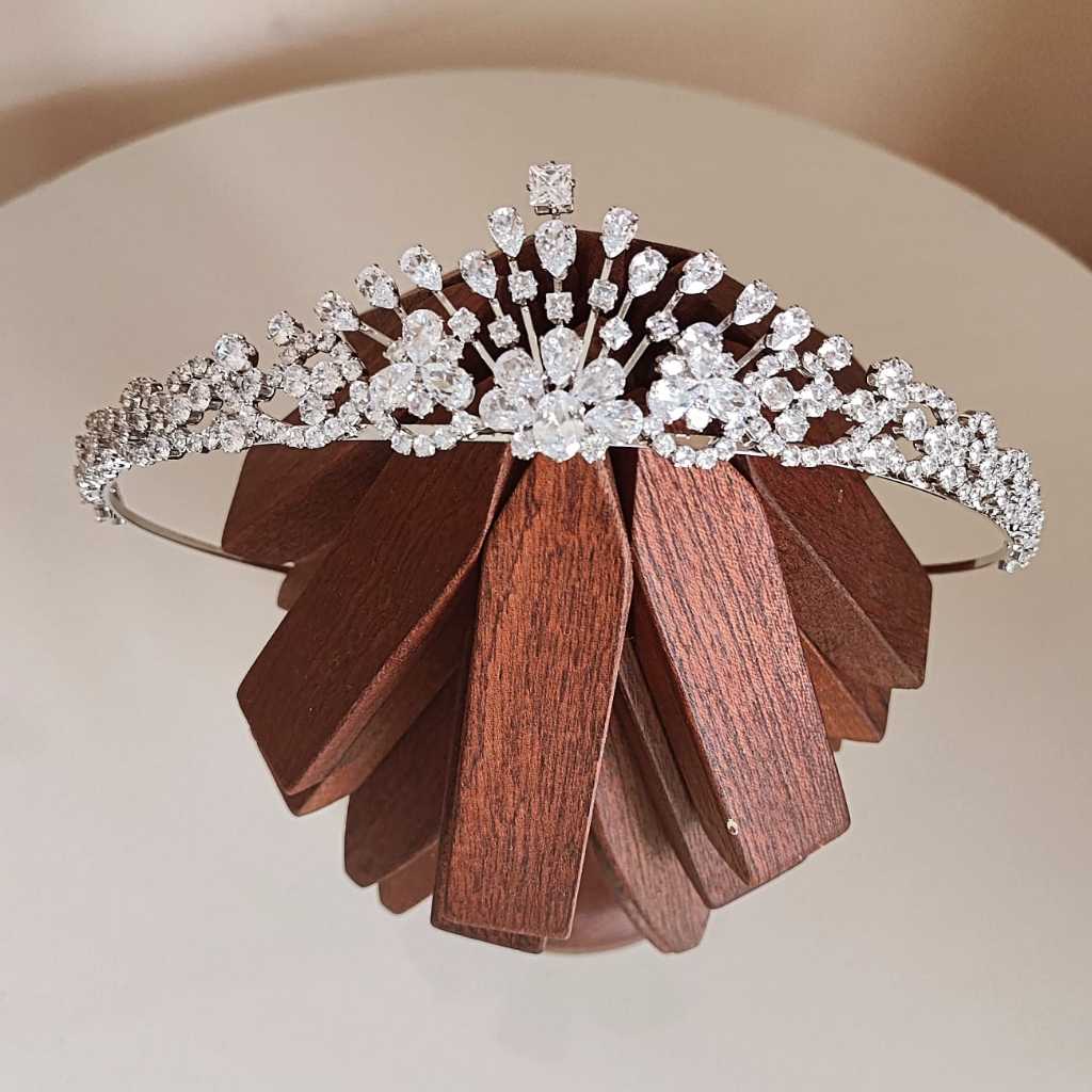 Coroa Tiara Porta Coque Zircônia Prata Prateado & Dourado Para Penteado Noiva Casamento Festa de 15 Anos Elegante
