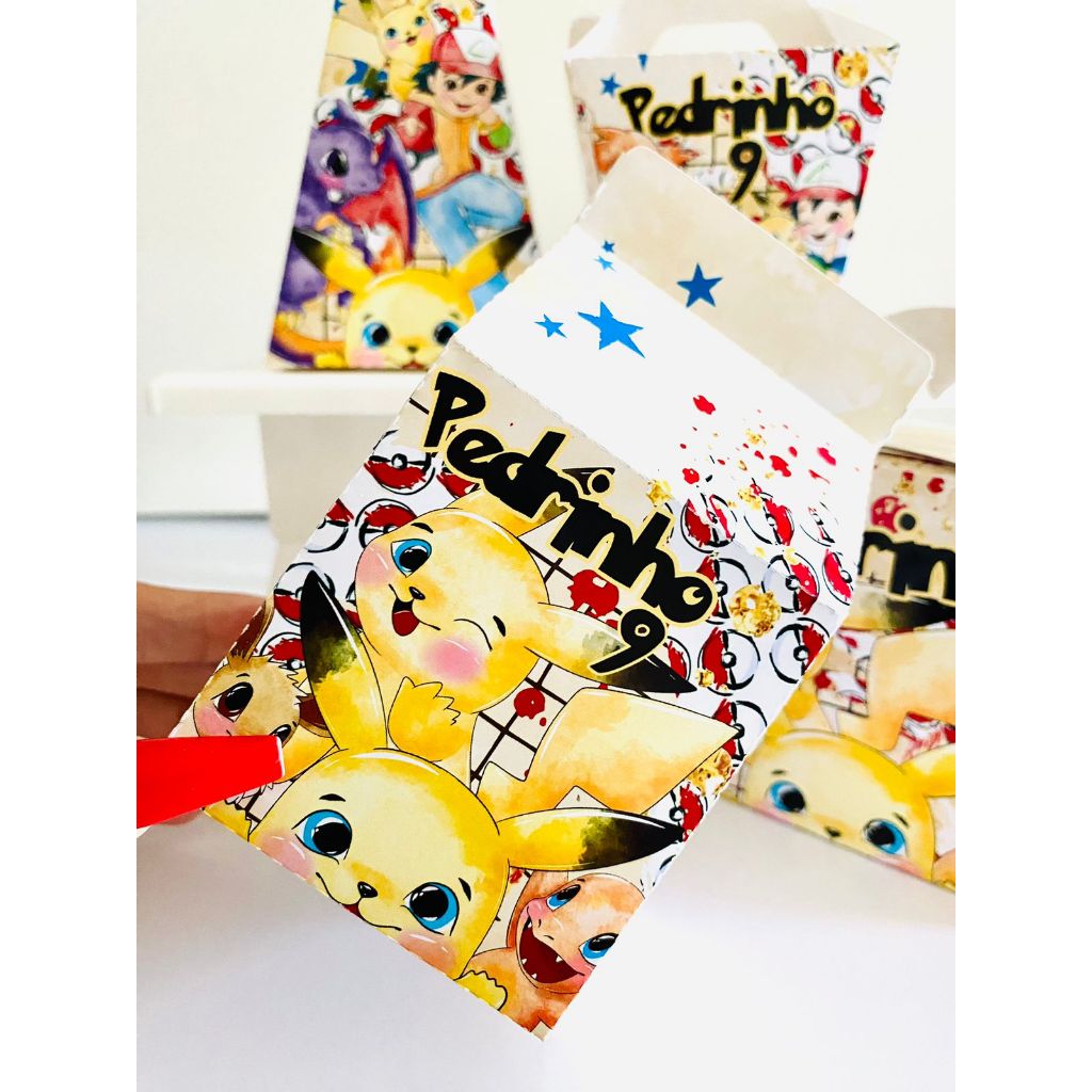 Kit Lembrancinha Festa Personalizada Pokemon  Pegue e monte 2026 nome e idade, caixinhas aniversário
