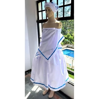 conjunto 3 peças saia Oxford umbanda e candomblé  bordado inglês fita azul (azul Royal) em Oferta na Shopee