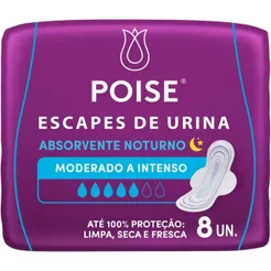Poise Absorvente Noturno Fluxo Moderado A Intenso Com Abas 8 Unidades