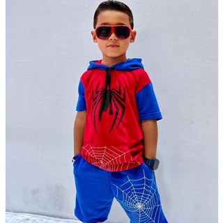 Conjunto infantil estiloso de menino verão Bermuda com Camiseta do Homem - Aranha / Spider Man em Oferta na Shopee