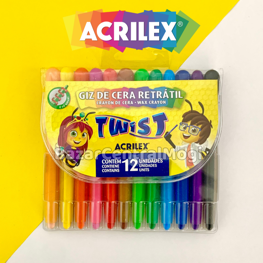 Giz de Cera Retrátil Twist 12 Cores Acrilex Resistente Escolar em Oferta na Shopee