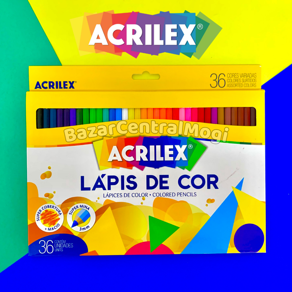 Lápis de Cor 36 Cores Acrilex Super Cobertura Mais Macio Mina Resistente em Oferta na Shopee