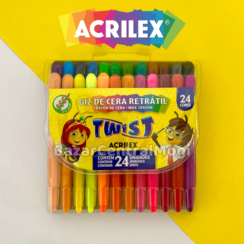 Giz de Cera Retrátil Twist 24 Cores Acrilex Resistente Escolar em Oferta na Shopee