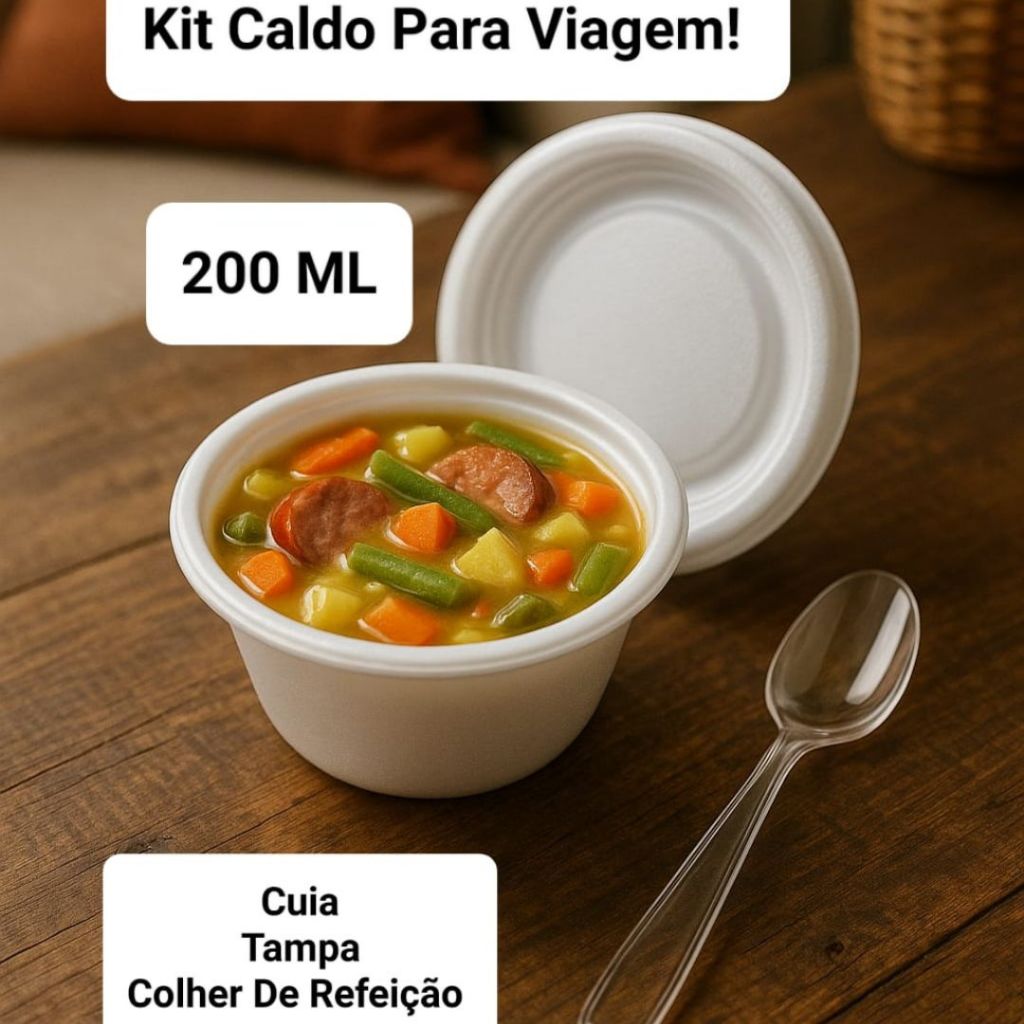 Kit Cumbuca 200ml Cuia Funda de Isopor Com Tampa + Colher de Refeição Para Caldo Sopa Sorvete em Oferta na Shopee