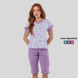 Pijama Feminino Curto Pescador Florido Linha Noite Verão em Oferta na Shopee