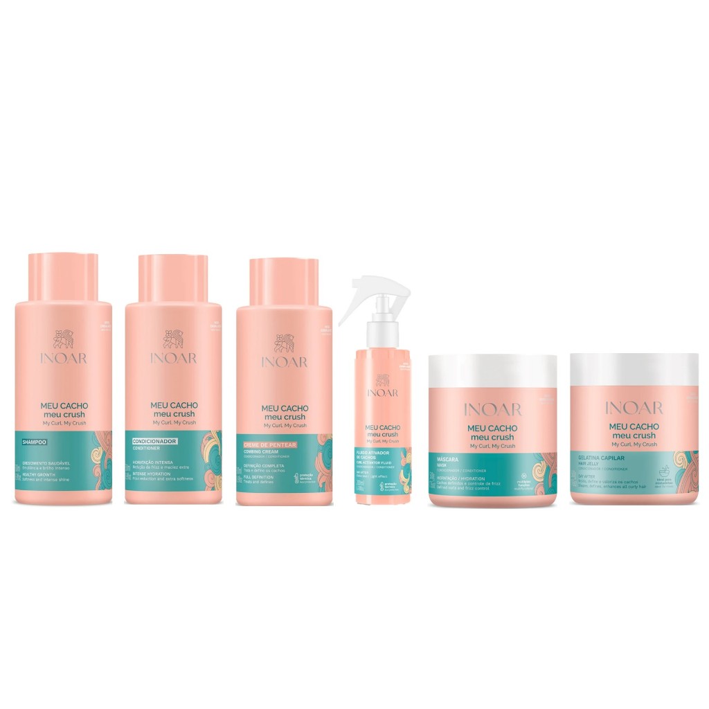 Inoar Kit Meu Cacho Meu Crush Sh. e Cond. + Crem. Pent. + Ativador Cach. + Másc. + Gelatina 500g em Oferta na Shopee