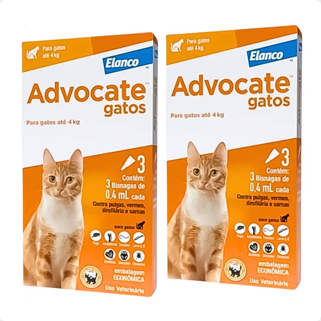 Kit 2 Antipulgas Advocate Elanco 0,4 mL para Gatos até 4 Kg - 3 Bisnagas - Pets