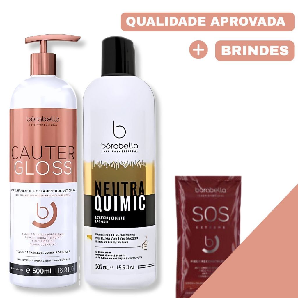 Borabella Cauter Gloss Cauterização - 500ml + Neutraquimic Neutralizante Pós Química - 500ml