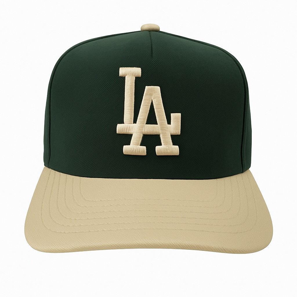 Boné Estilo LA Bordado | Snapback Aba Curva Verde Militar com Bege – Street Premium em Oferta na Shopee