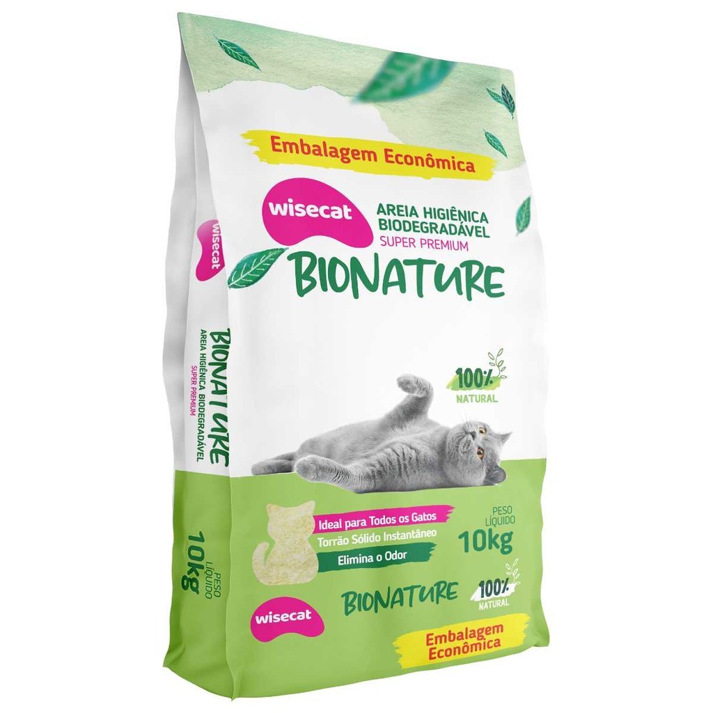 10kg Areia De Mandioca higiênica Para Gatos Wisecat Granulado para Gatos Bionature