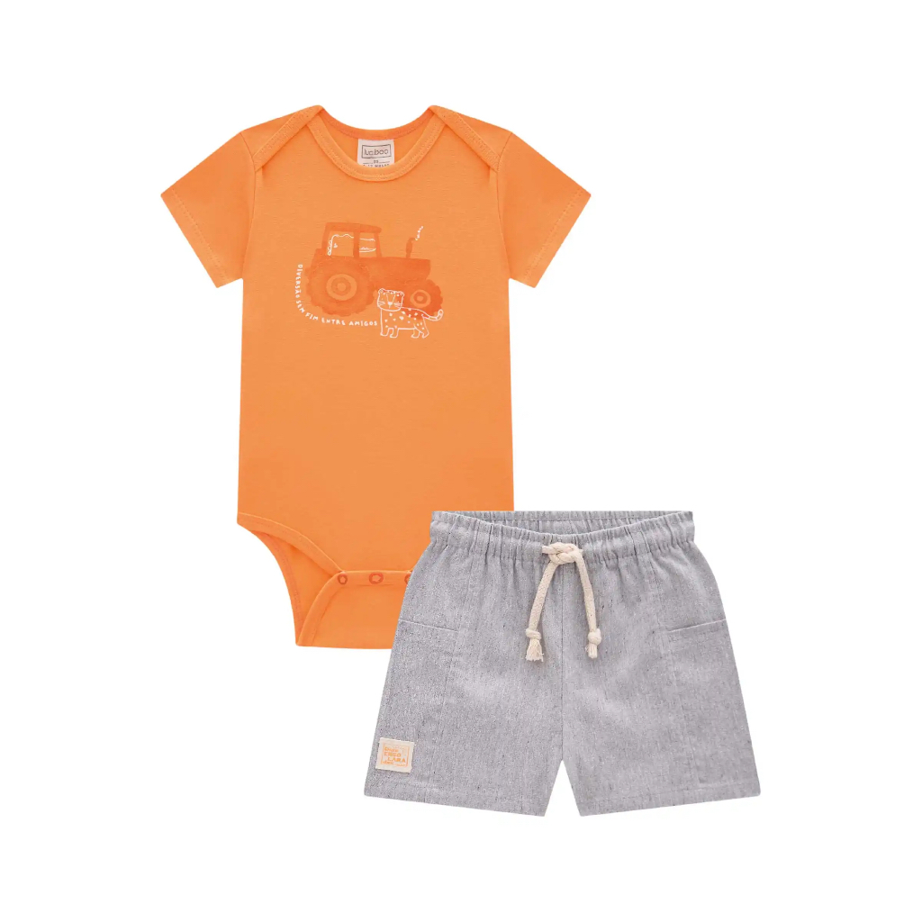 CONJUNTO BODY MANGA CURTA ESTAMPADO EM RIBANA E BERMUDA LUC.BOO