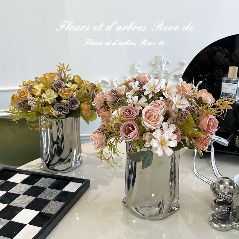 Buquê de rosa  33cm Artificiais Decoração para casa Sala de estar Decoração de mesa Decoração de parede