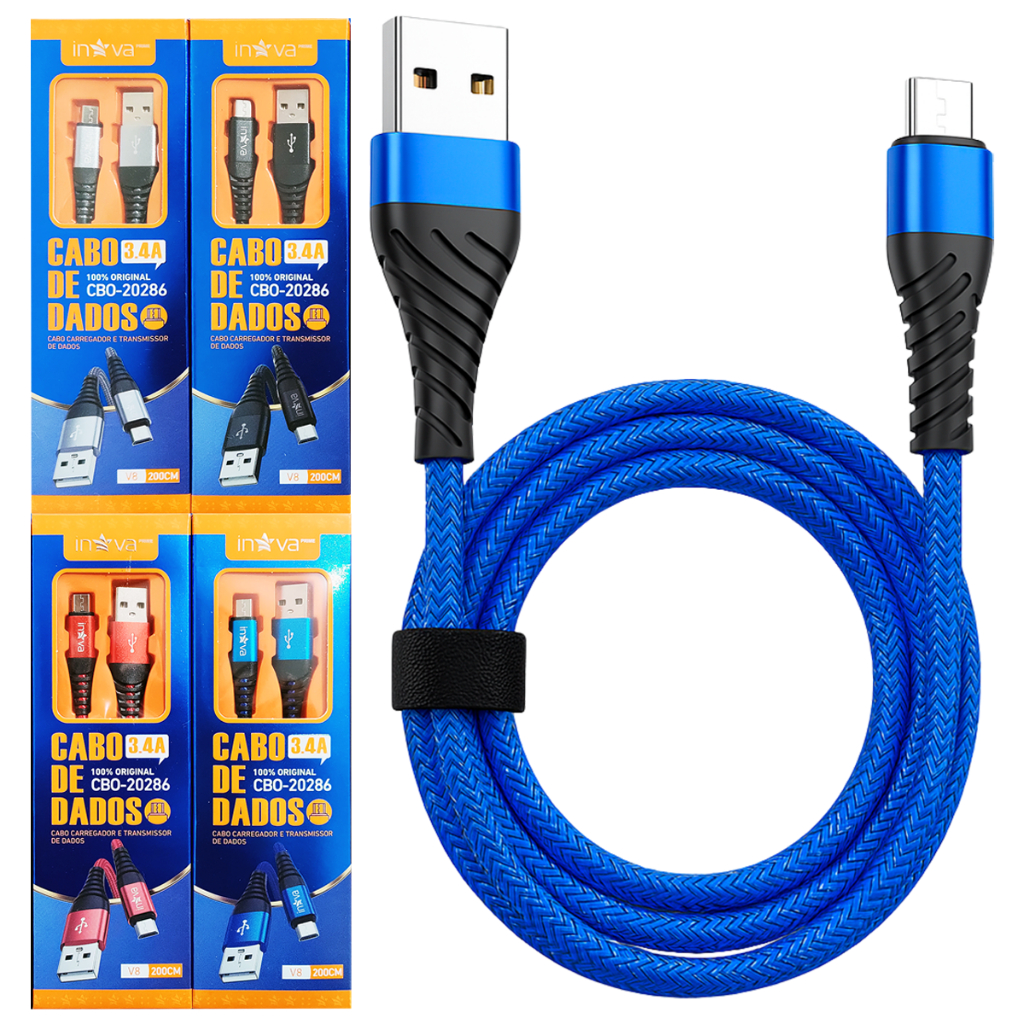 Kit 4 Unidades Cabos Carregador v8 Inova Android Micro Usb 2 Metros Cores Variadas Original em Oferta na Shopee