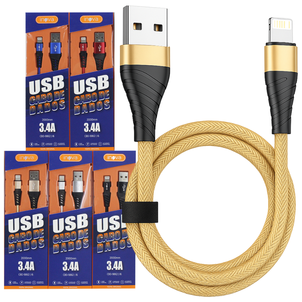 Kit 5 Cabos Carregador iPhone 2 Metros Cores Variadas