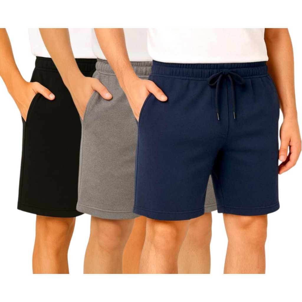 Kit 3 Bermudas Moletom Masculina Bolso Lateral Cordão De Ajuste Short Academia Treino Caimento Solto em Oferta na Shopee