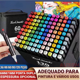 Caneta Marcadora 36/48/60/80/100/120/168 Ponta Dupla Conjunto de canetas colorida marker em Oferta na Shopee