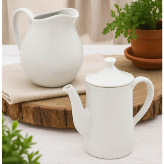 Kit Bule 650ml Com Tampa e Jarra Leiteira 750ml Porcelana Branca Mesa Posta Café Chá Chocolate em Oferta na Shopee