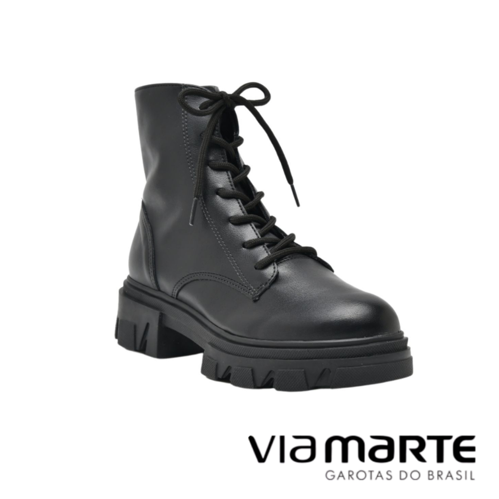 Bota Coturno Preto Aspen Inverno Via Marte Napa Tratorada Cano Médio Cadarço Acolchoada Feminina