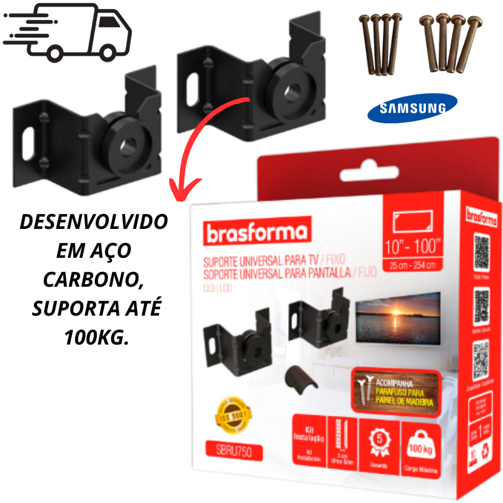 Suporte Universal TV de Parede Fixo Led Lcd Plasma 32 40 50 60 70 75 Polegadas Brasforma