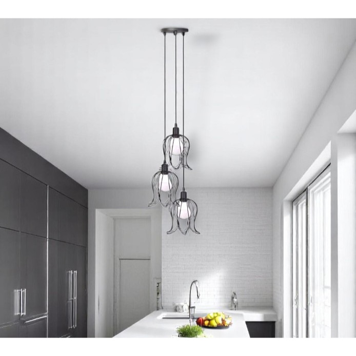 Conjunto Lustre Pendente Triplo Tulipa Aramado Luminária de Teto Moderno Cozinha Sala Área Gourmet em Oferta na Shopee
