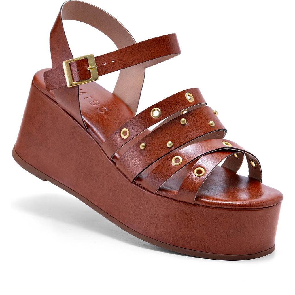 Sandália Feminina Lumiss Anabela Plataforma Confortável Ilhós Blogueira