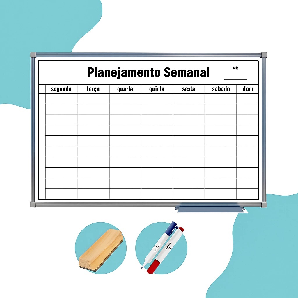 Quadro Lousa Branca Planejamento Semanal 60x40cm Alumínio + Marcadores + Apagador em Oferta na Shopee