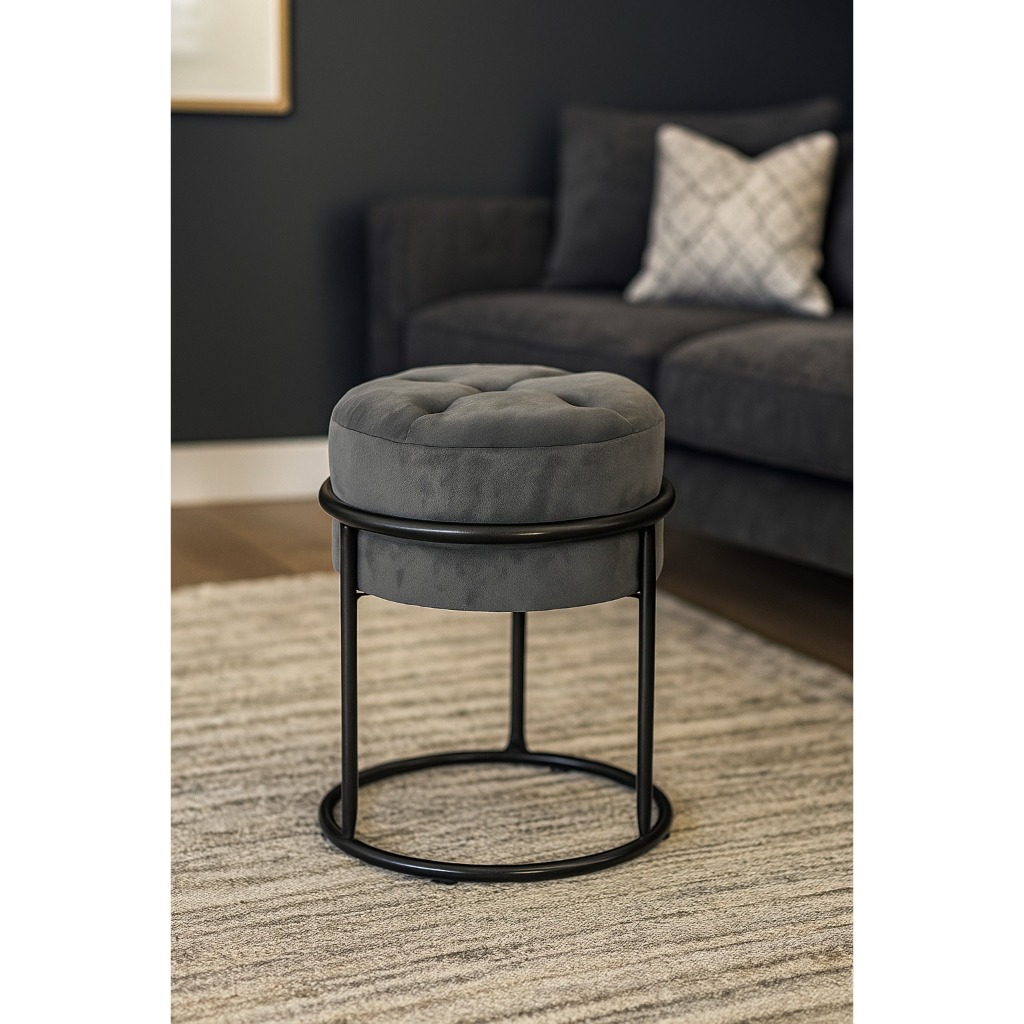 Puff Argola Banqueta Ferro Estofada Penteadeira Decoração Quarto Sala Bancada Cadeira Moderno Pufe