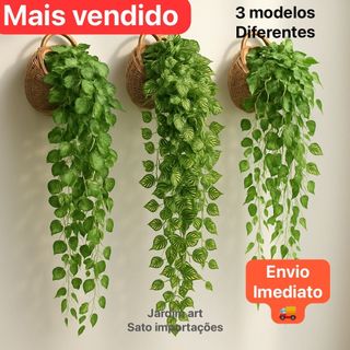Kit com 6 cordão Arranjo Trepadeira Folha de HERA + 2 Vaso Trançado GRANDE PT15