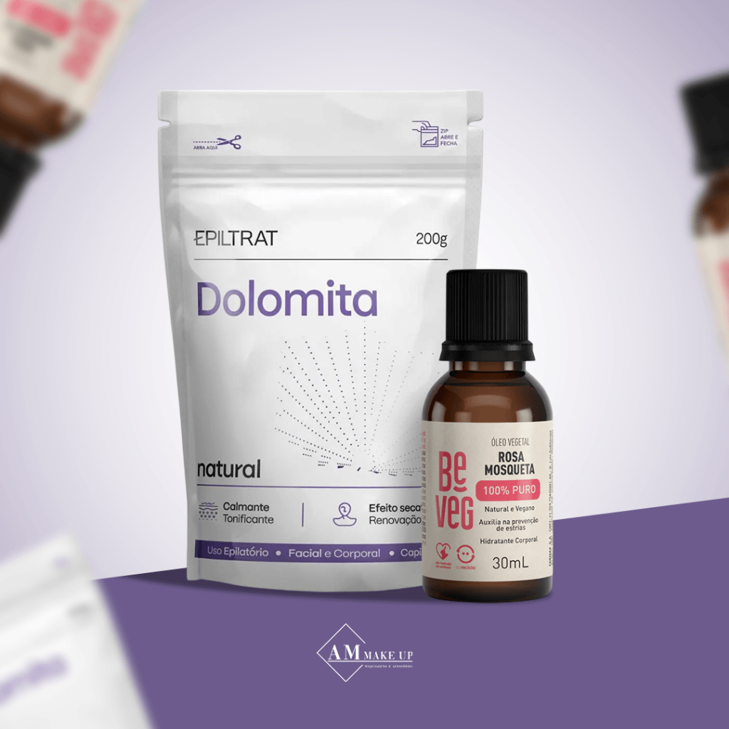 Dolomita + Óleo Rosa Mosqueta Kit | Hidratante Clareador Máscara Facial Corporal Argila Natural Calmante para Pele