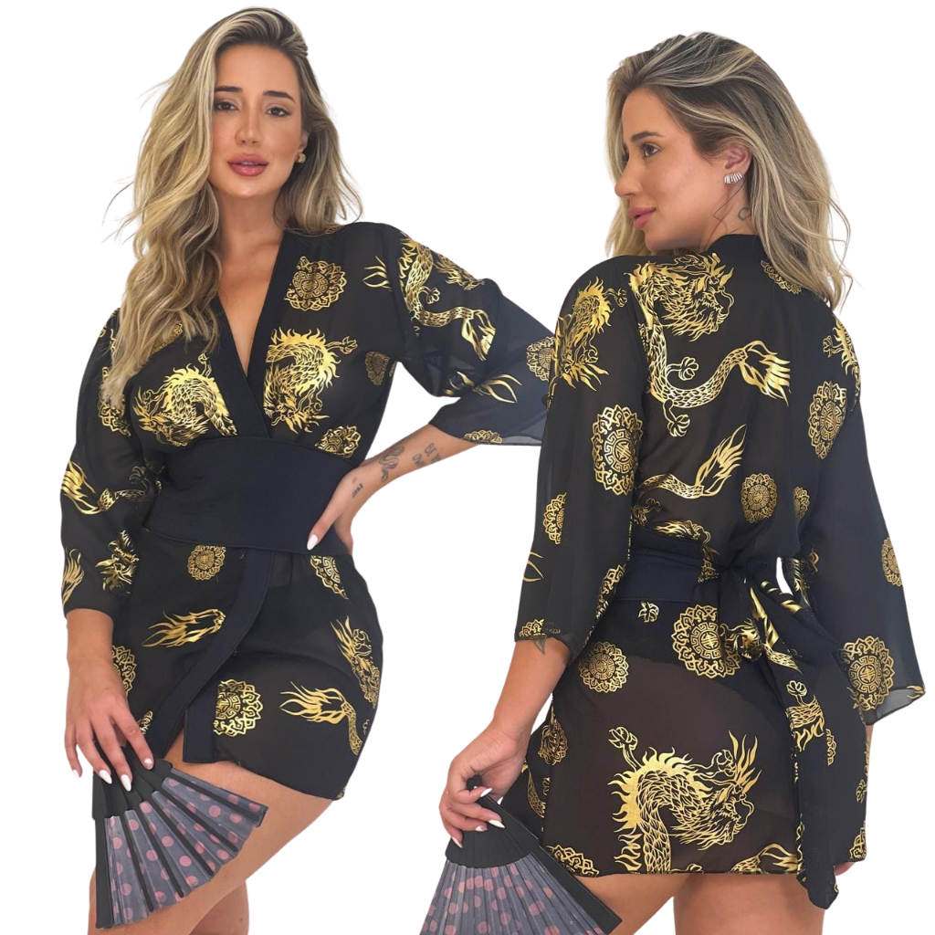 Robe Hoby Luxo roupão dragão Fantasia Gueixa Sex Shop