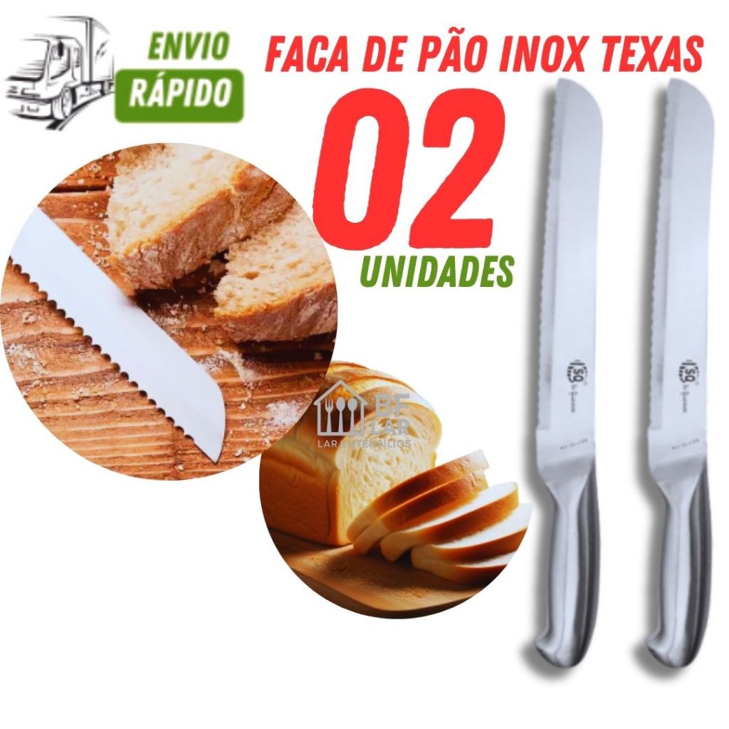 FACA PÃO 02 UNIDADES AÇO INOX PREMIUM ESCOVADO 8 CABO INTERIÇO 32CM LÂMINA SERRILHADAA CAFÉ DA MANHÃ em Oferta na Shopee