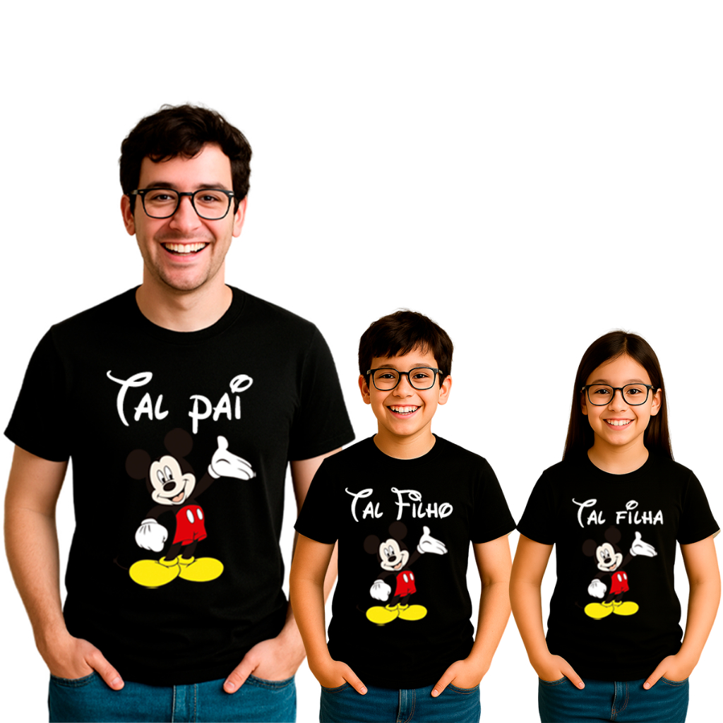 Kit Pai E Filhos Camisetas 3 Peças Tal Pai Tal Filhos Mickey Mouse Desenho