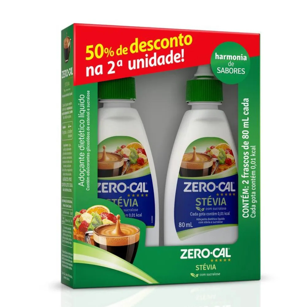 Adoçante Zero Cal Stevia Liquido 80Ml 50% na 2ª Unidades