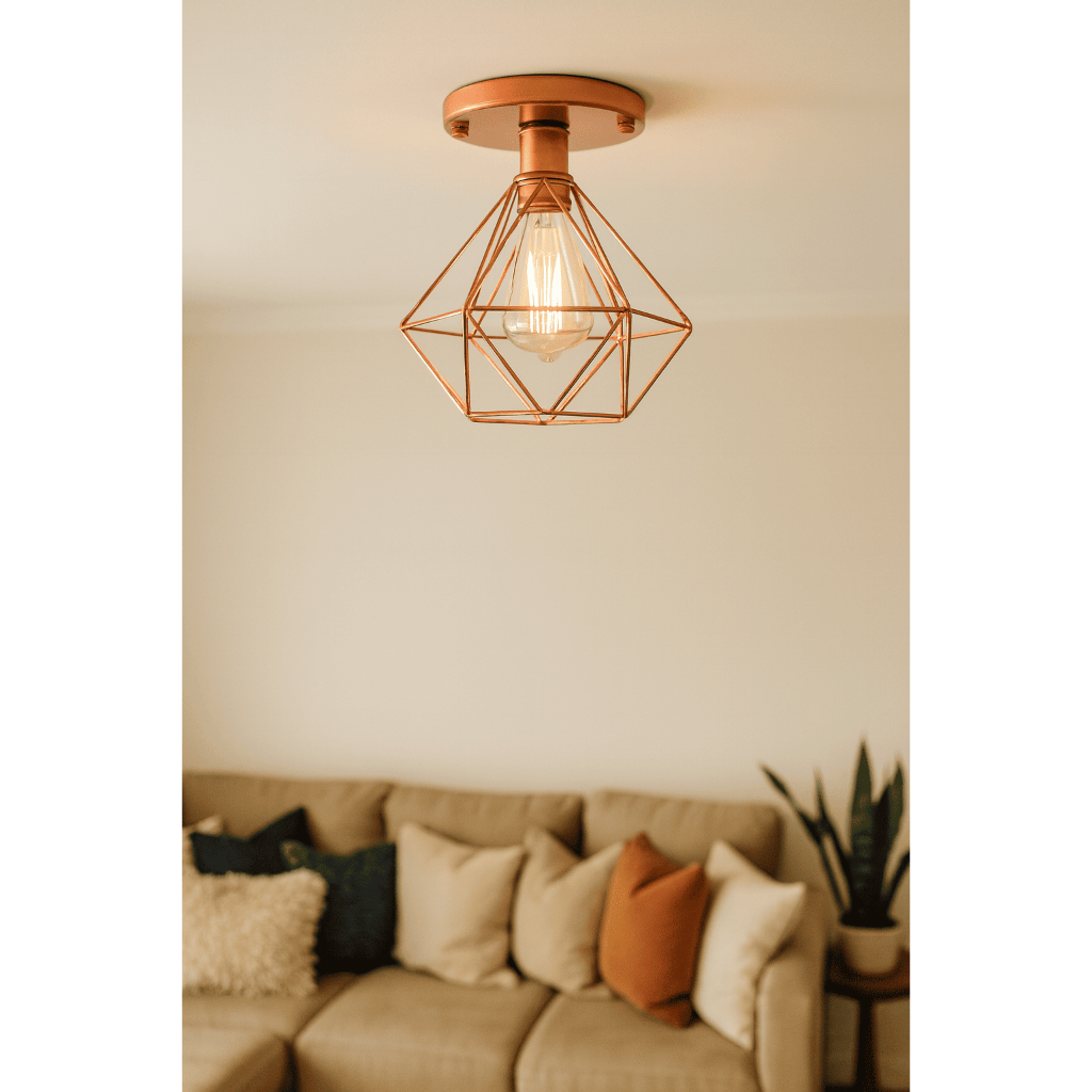 Lustre De Teto Industrial Luminária Plafon Retrô Aramado Diamante Sobrepor